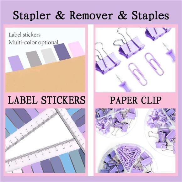 Purple Office Supplies Set, UPIHO Stapler and Tape Dispenser Set, Office Desk - Picture 5 of 7